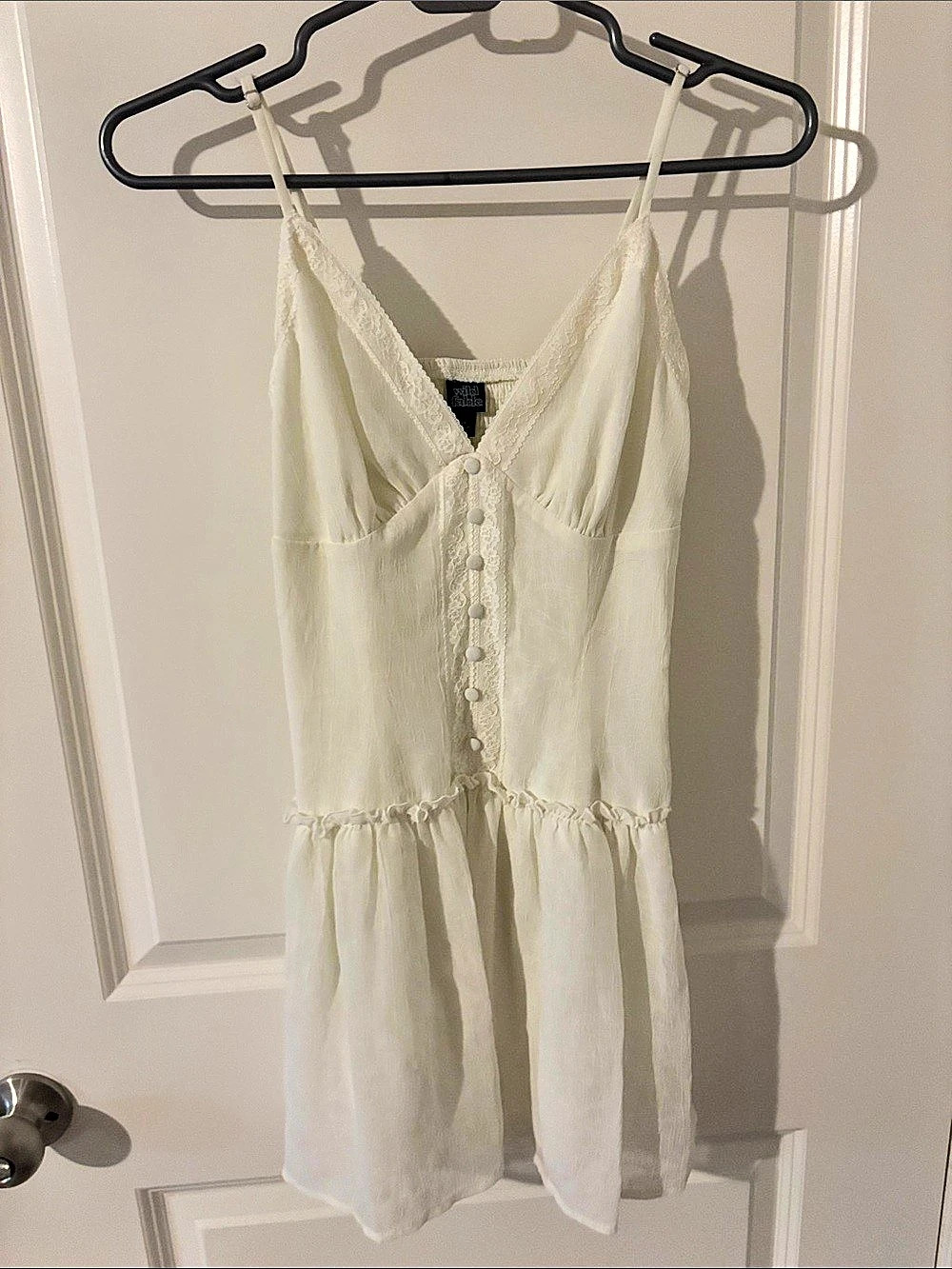 Wild Fable Lace Trim Button-Front Mini Dress White XS